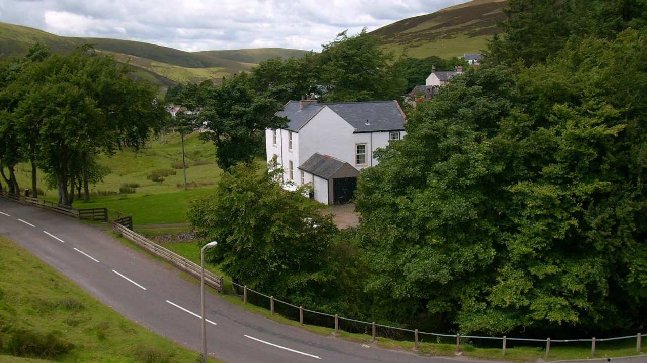 Hill top view of Museum of Lead Mining in Wanlockhead