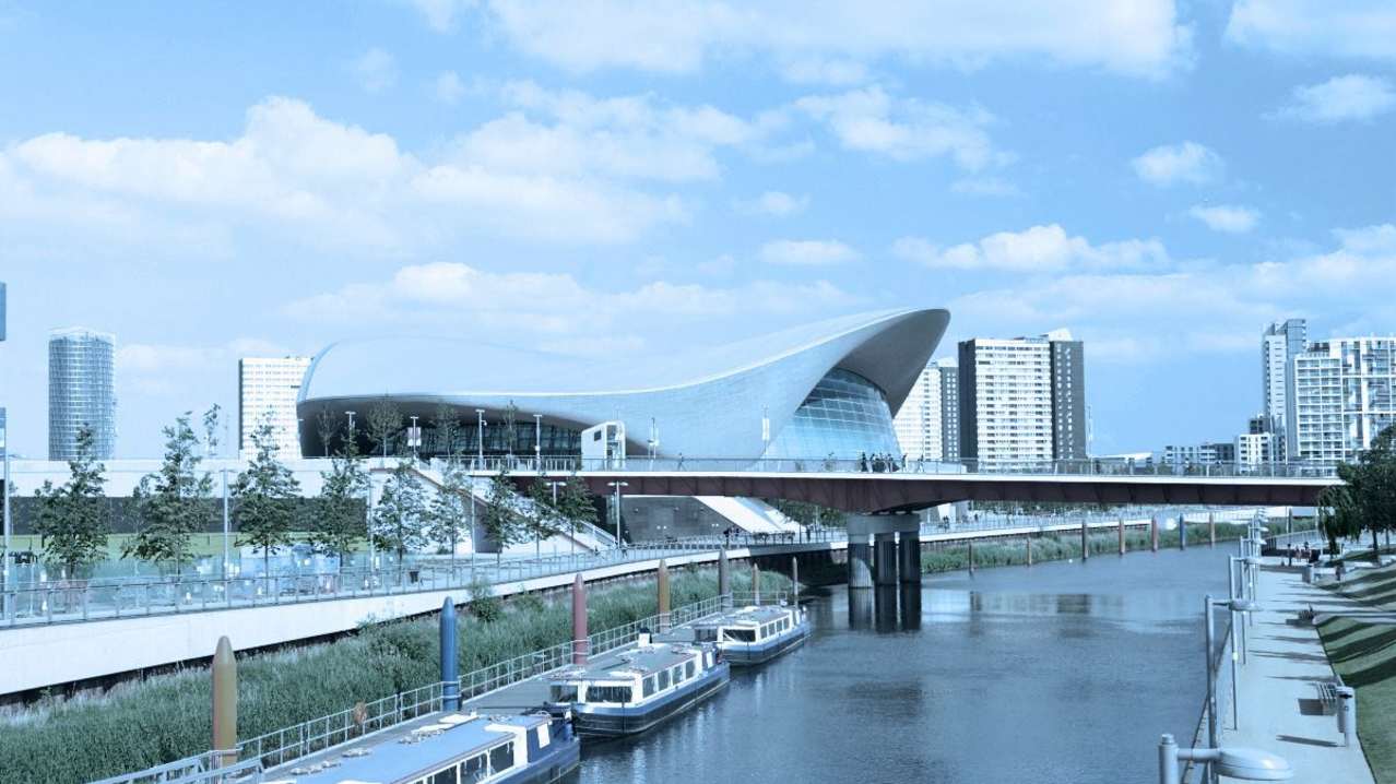 Outside view of London Aquatics Centre