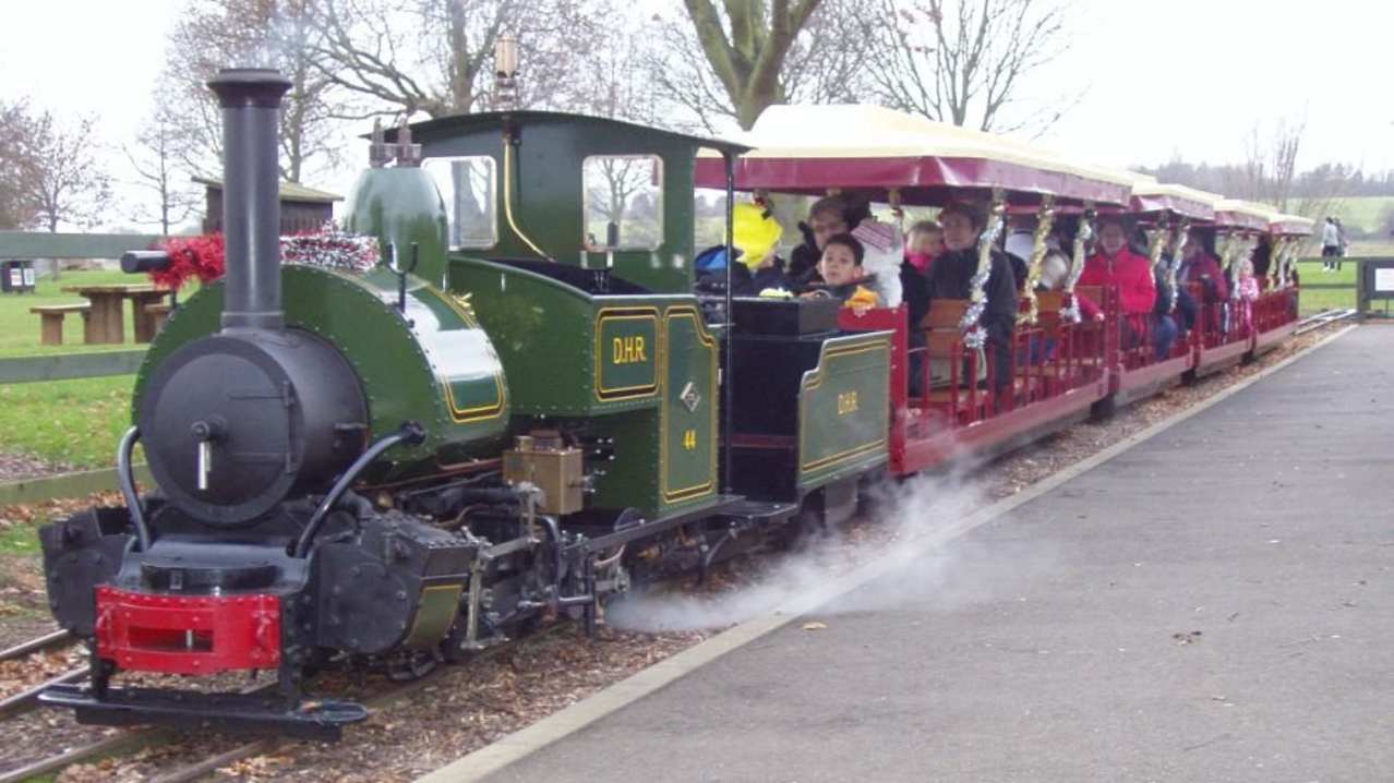 Families on train at Ferry Meadows Railway in Peterborough Families on train at Ferry Meadows Railway in Peterborough