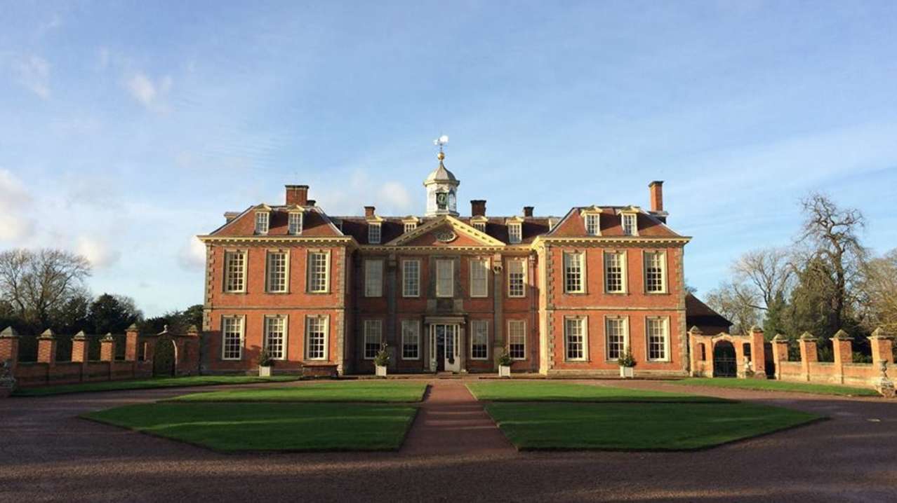 Outside view of Hanbury Hall and Gardens in Droitwich Outside view of Hanbury Hall and Gardens in Droitwich