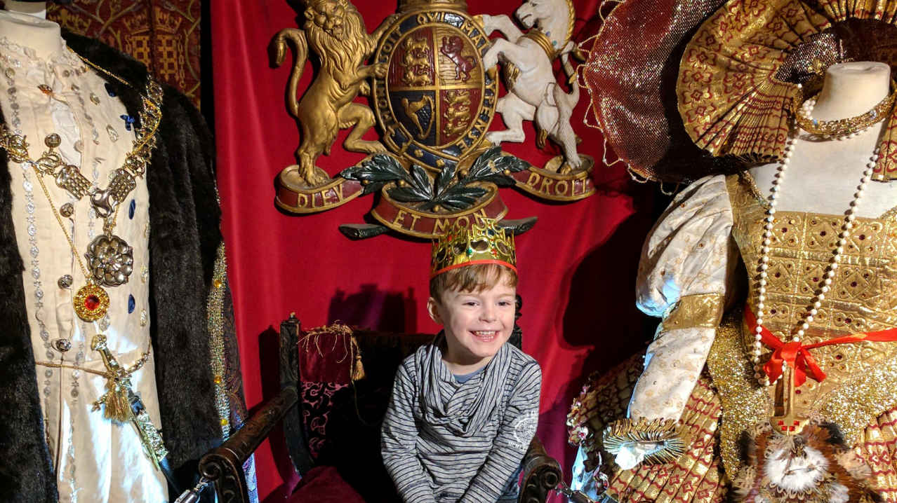 Boy wearing crown at Tudor World in Stratford-upon-Avon Boy wearing crown at Tudor World in Stratford-upon-Avon