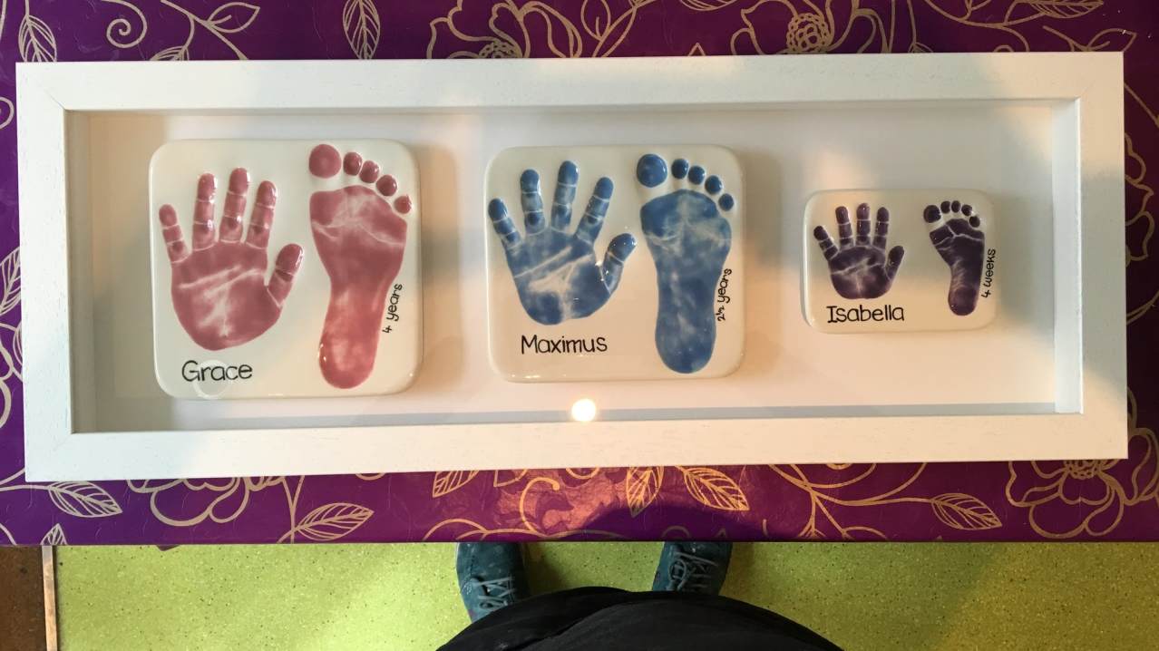 Baby foot prints on ceramic at Zebra Ceramics in Muswell Hill Baby foot prints on ceramic at Zebra Ceramics in Muswell Hill