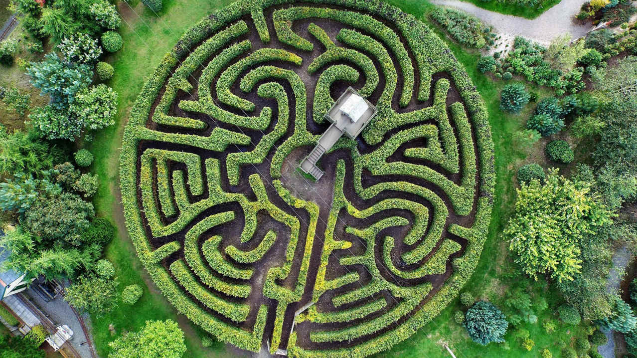 Aerial view of maze at Hidden Valley Discovery Park in Launceston