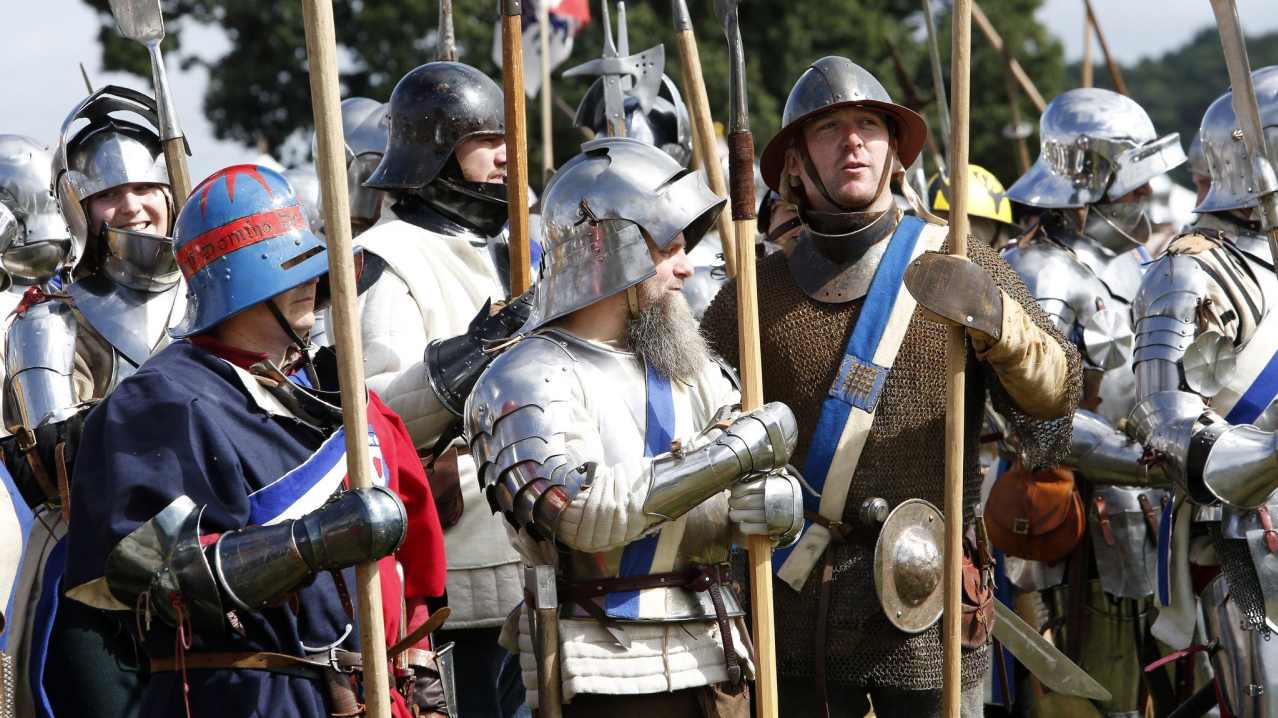 People dressed as knights at Bosworth Battlefield in Nuneaton