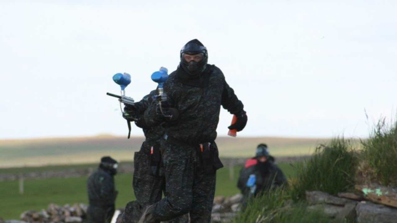 People playing paintball at Orkan Adventures in The Orkney Isles People playing paintball at Orkan Adventures in The Orkney Isles
