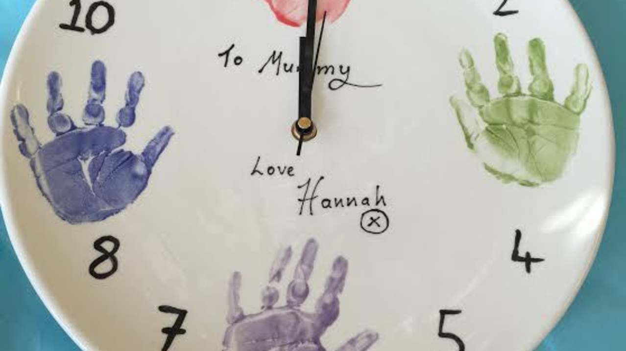 Painted ceramics clock at Glazed Creations in Royston Painted ceramics clock at Glazed Creations in Royston