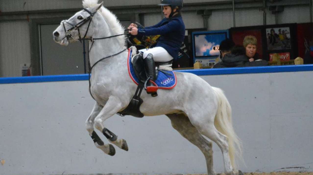 Rider and horse jumping at The Scottish National Equestrian Centre in Ecclesmachan Rider and horse jumping at The Scottish National Equestrian Centre in Ecclesmachan