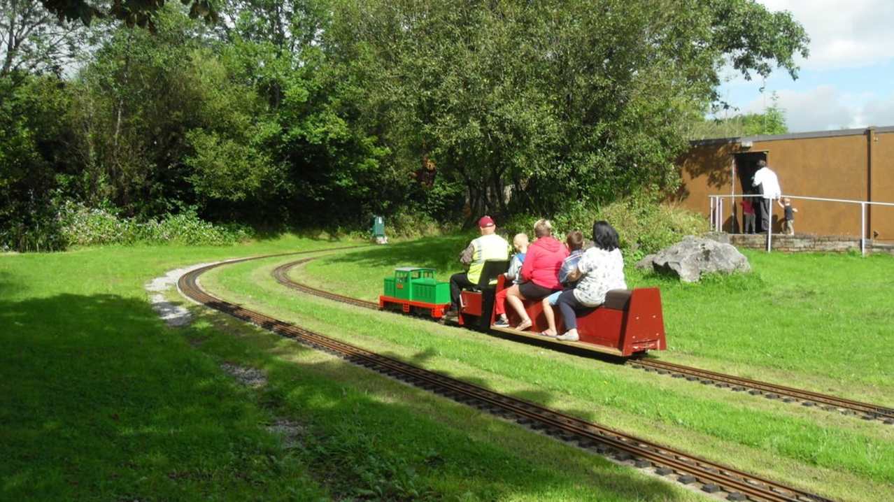 Family on train at Bridgend Miniature Railway