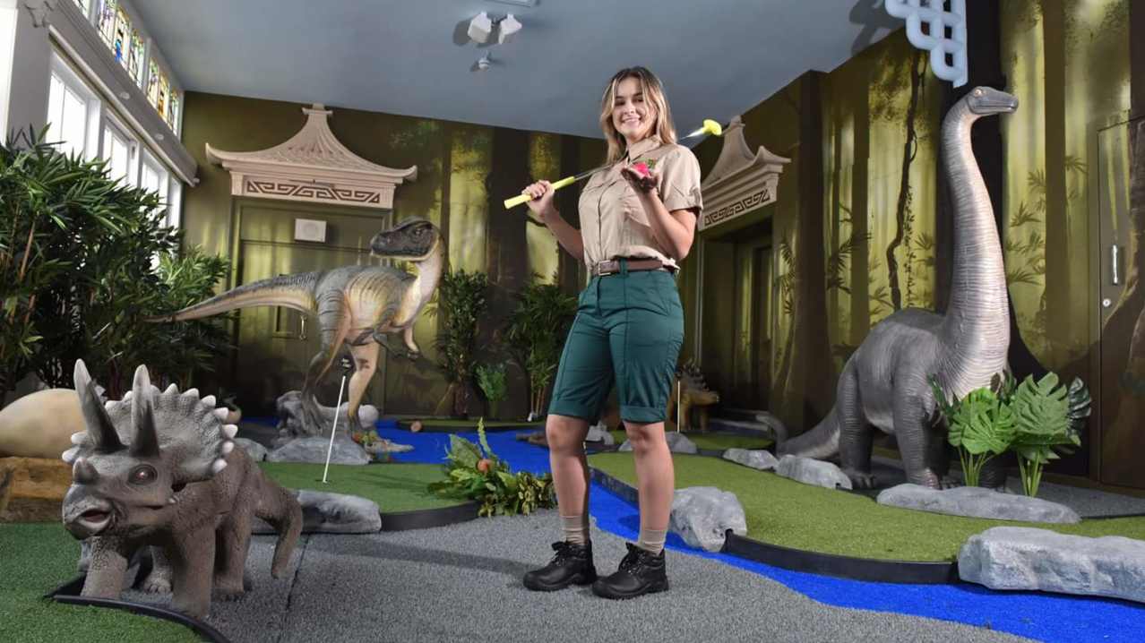 Staff member on golf course at Dino Golf in Blackpool
