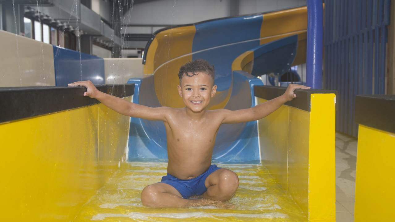 Boy on slide at Gulliver's Splash Zone Milton Keynes