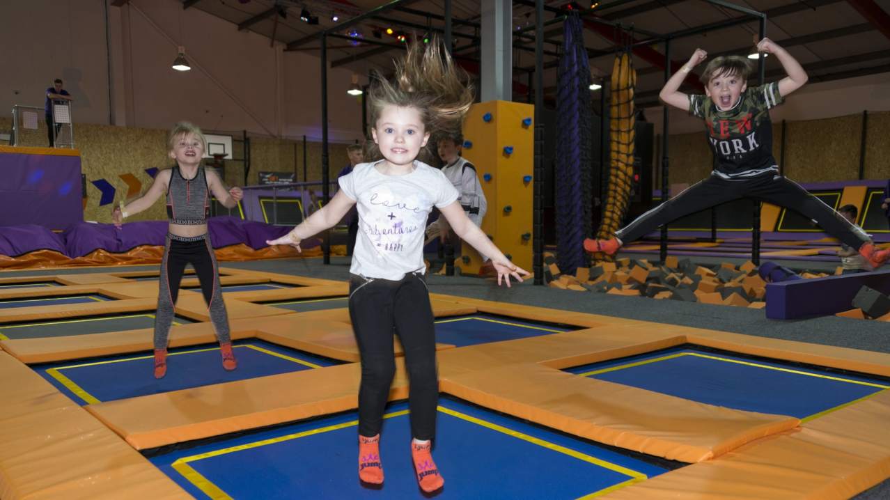 Kids jumping on trampolines at i-Jump Trampoline Park in Mansfield Woodhouse