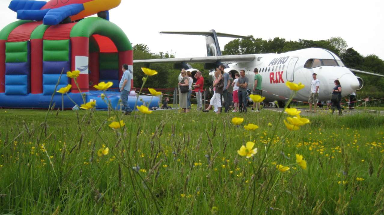 Bouncy castle and airplane at The Runway Visitor Park in Altrincham