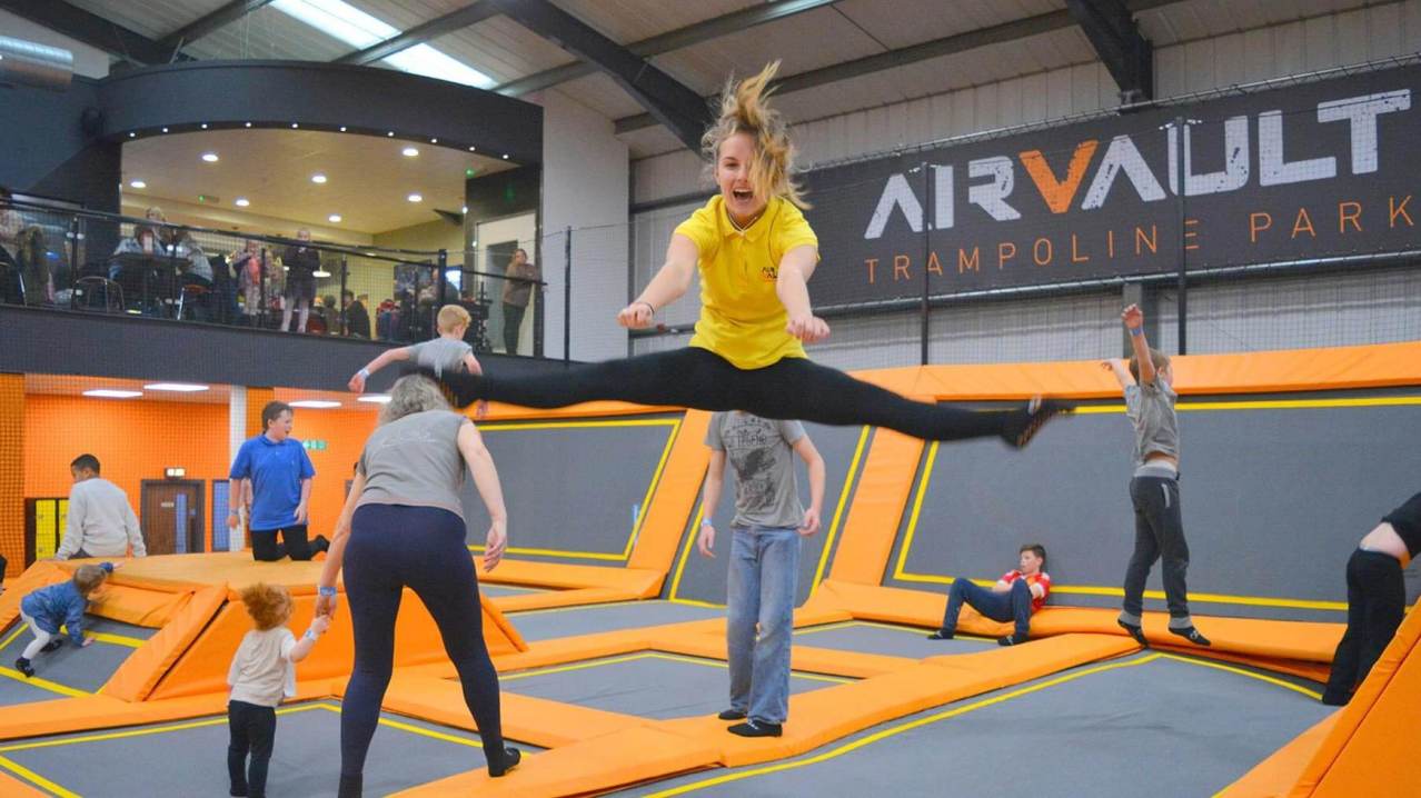 People jumping at AirVault Trampoline Park in Bolton People jumping at AirVault Trampoline Park in Bolton