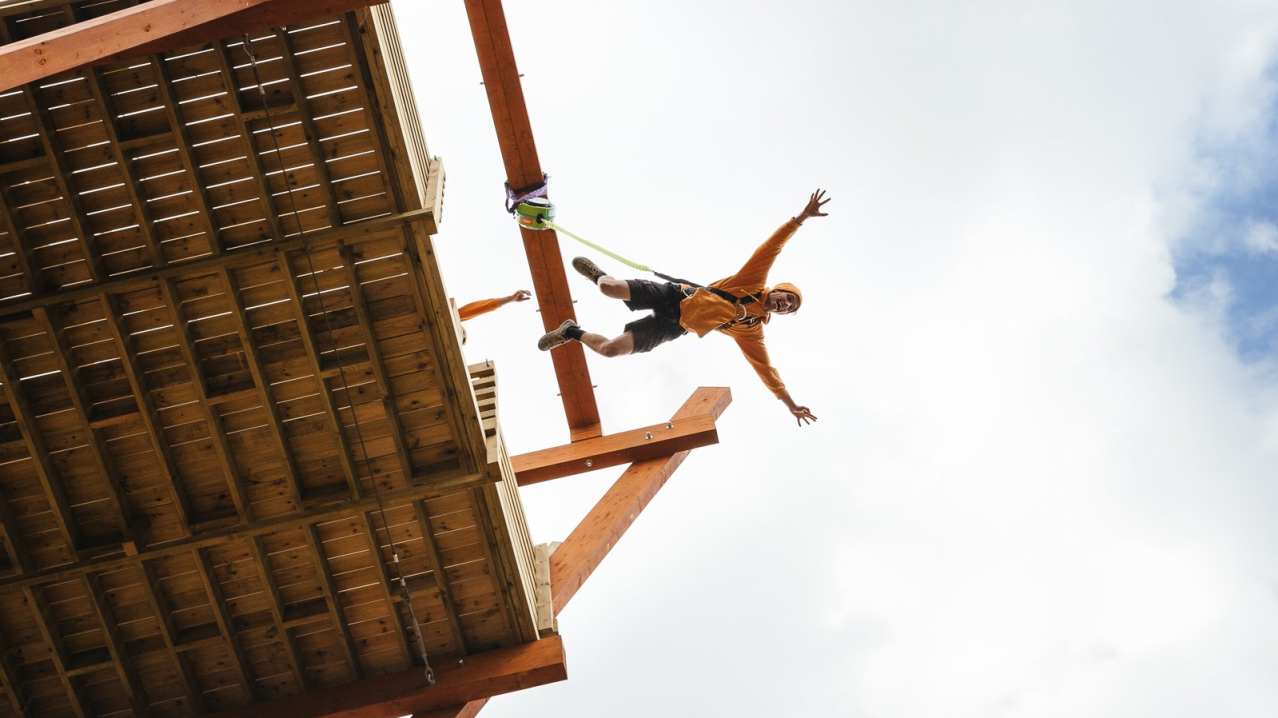 Man jumping at Hangloose Adventures in Bodelva Man jumping at Hangloose Adventures in Bodelva