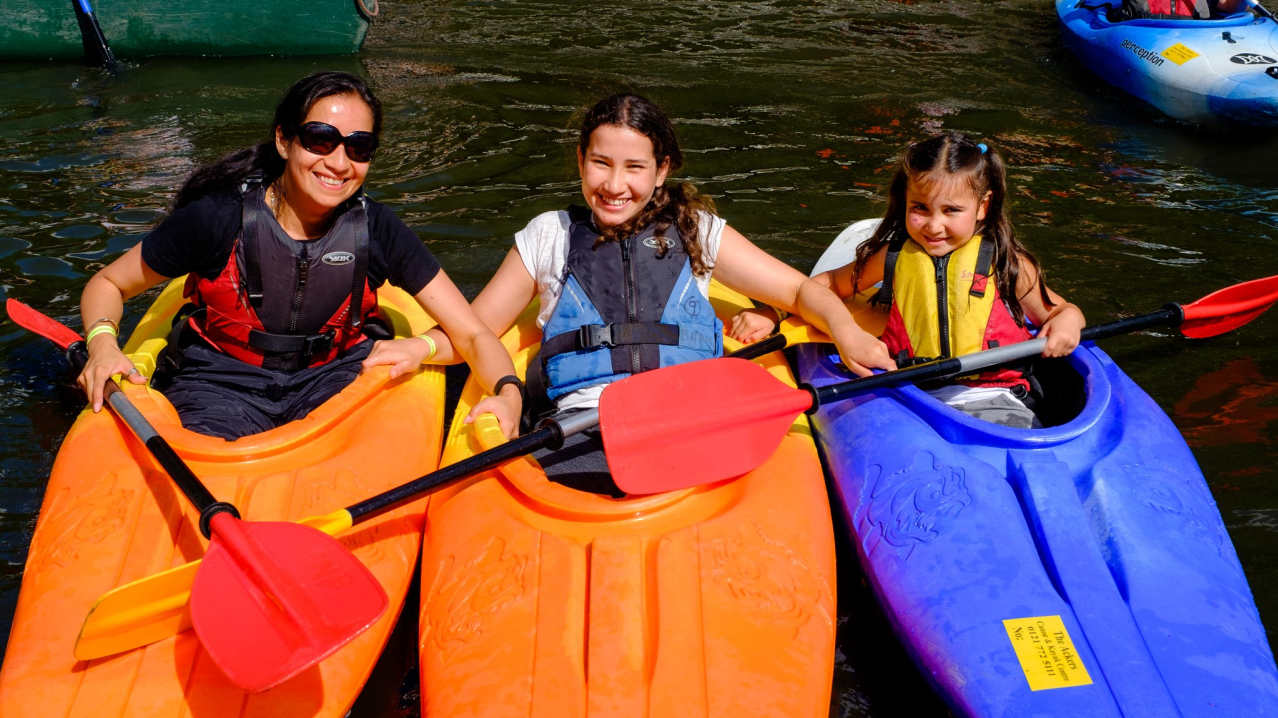 Family kayaking at Ackers Adventure in Birmingham