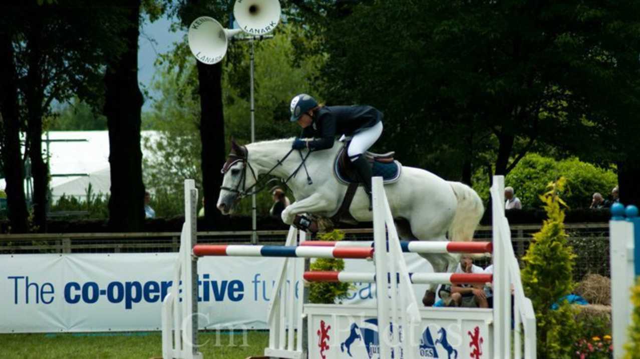 Horse and rider in course at Claverhouse Equestrian Centre in Dundee