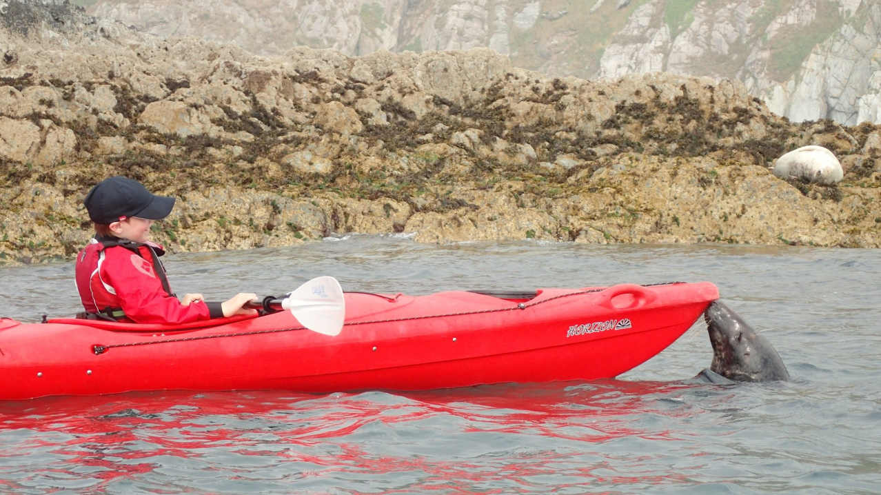 Boy in kayak at Sea Kayak Devon in Dartmouth Boy in kayak at Sea Kayak Devon in Dartmouth