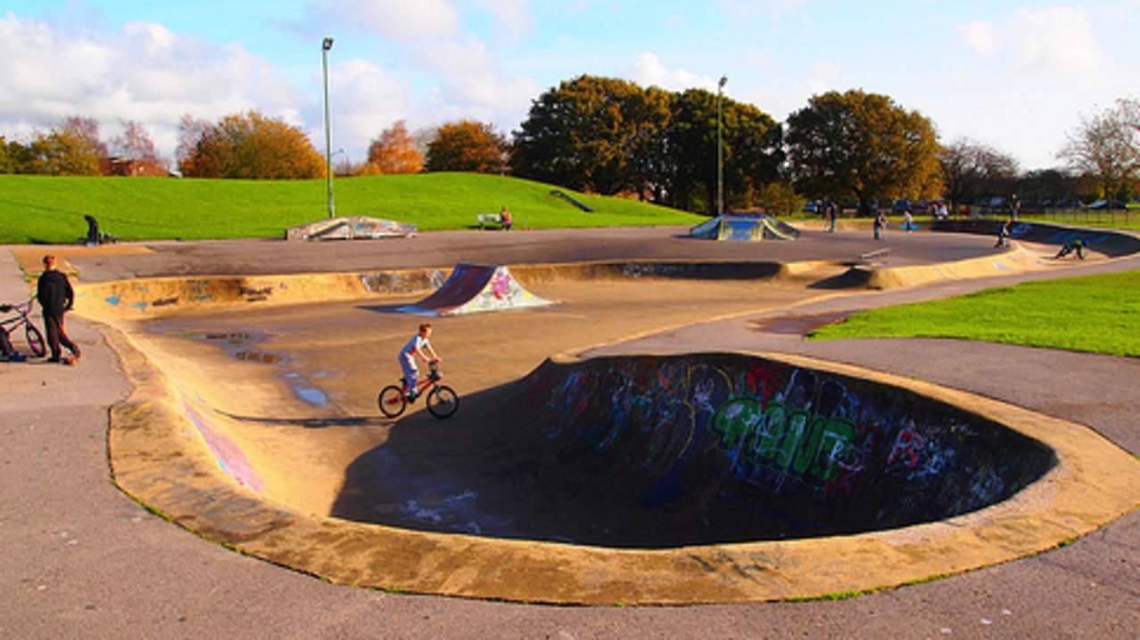 Bikers at Slades Farm Skate Park in Bournemouth Bikers at Slades Farm Skate Park in Bournemouth
