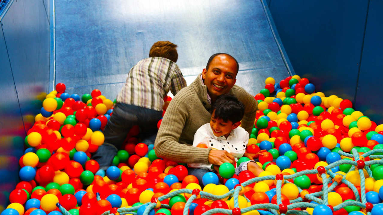 Family in ball pit at The Big Play Barn in Tamworth Family in ball pit at The Big Play Barn in Tamworth