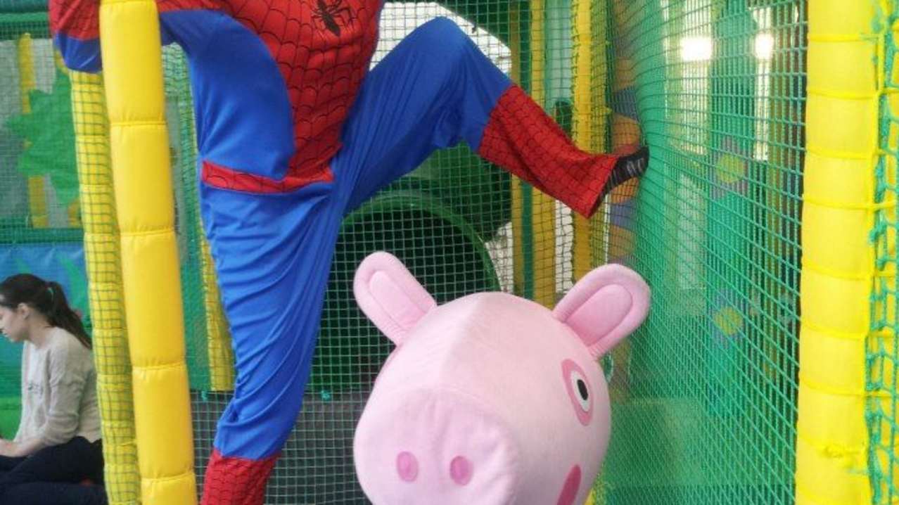 Peppa Pig mascot at Jungle Adventure in Colchester Peppa Pig mascot at Jungle Adventure in Colchester