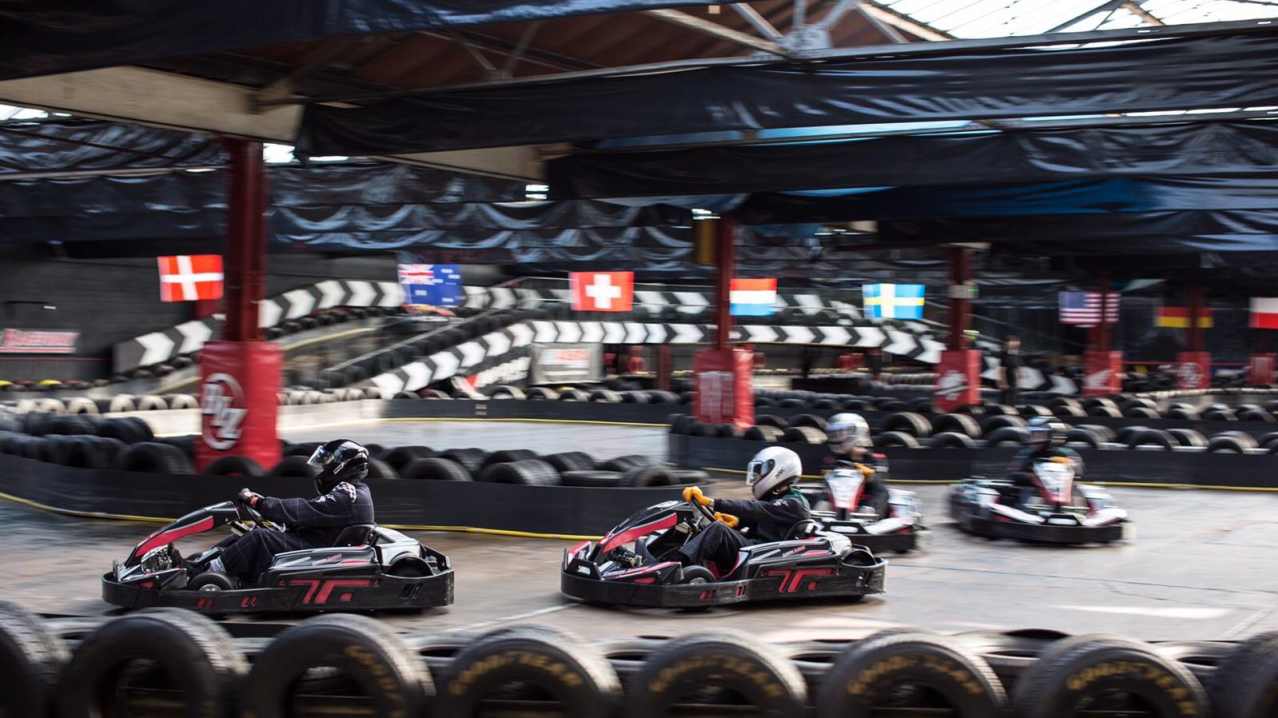 People on go karts at Cannon Raceway in Coseley