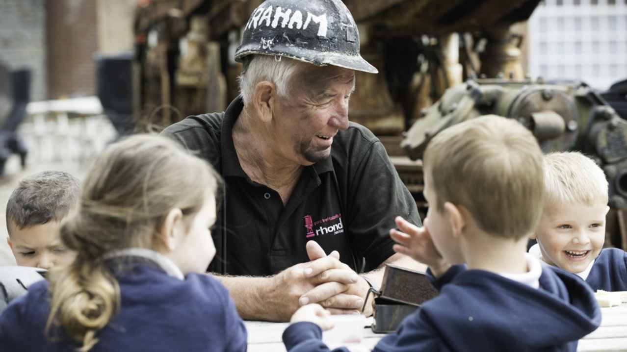 Kids with staff at Rhondda Heritage Park in Pontypridd