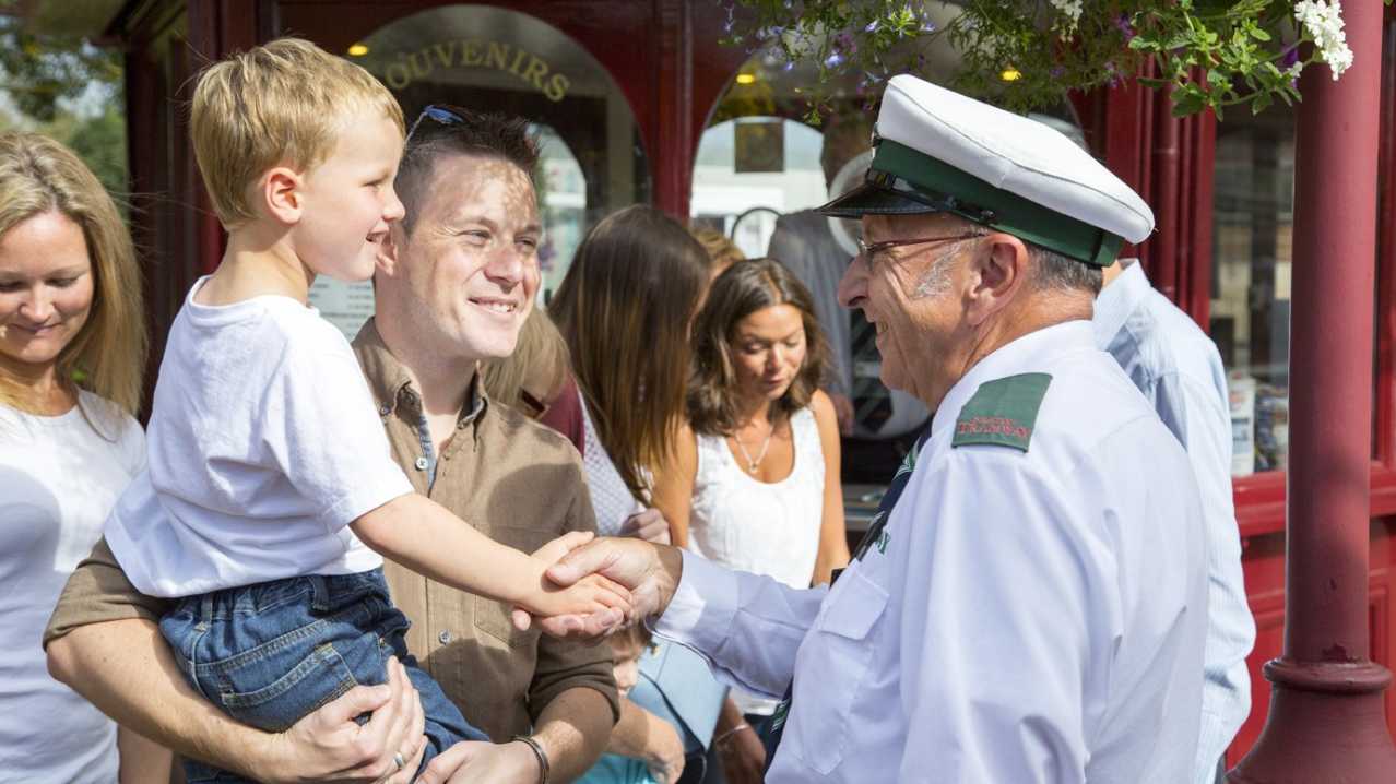 Family meeting driver at Seaton Tramway