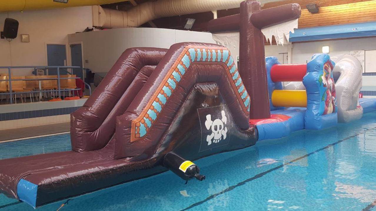 Inflatable obstacle course at Knaresborough Pool in Harrogate Inflatable obstacle course at Knaresborough Pool in Harrogate