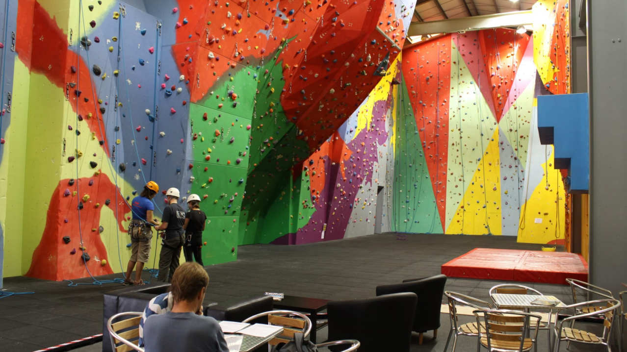 People at climbing wall at The Pinnacle in Northampton
