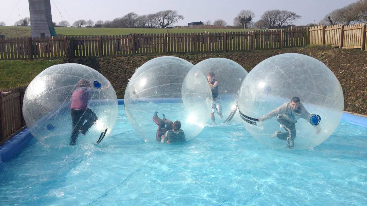 People water zorbing at Trabolgan Adventure Sports in Midleton People water zorbing at Trabolgan Adventure Sports in Midleton