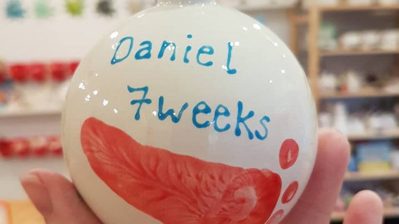 Painted bauble at Crafty Owls Pottery Cafe and Art Studio in Wakefield