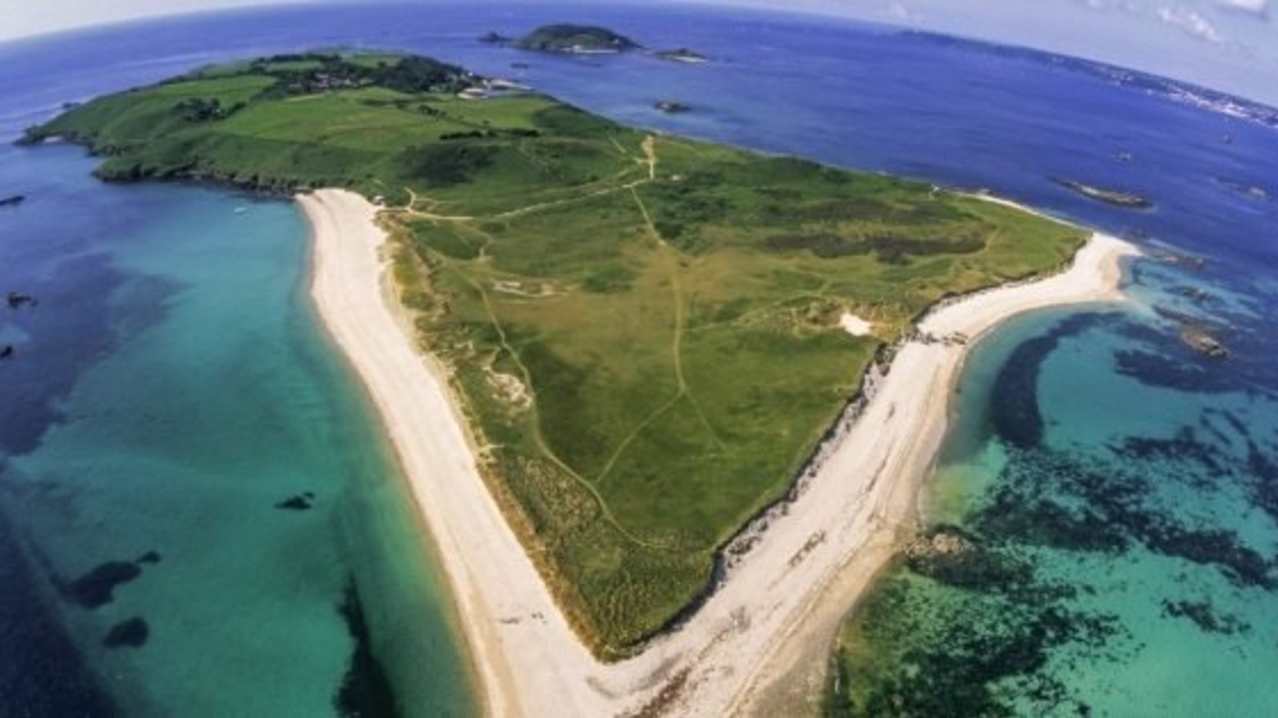 Aerial view of Shell Beach at Herm in Guernsey Aerial view of Shell Beach at Herm in Guernsey