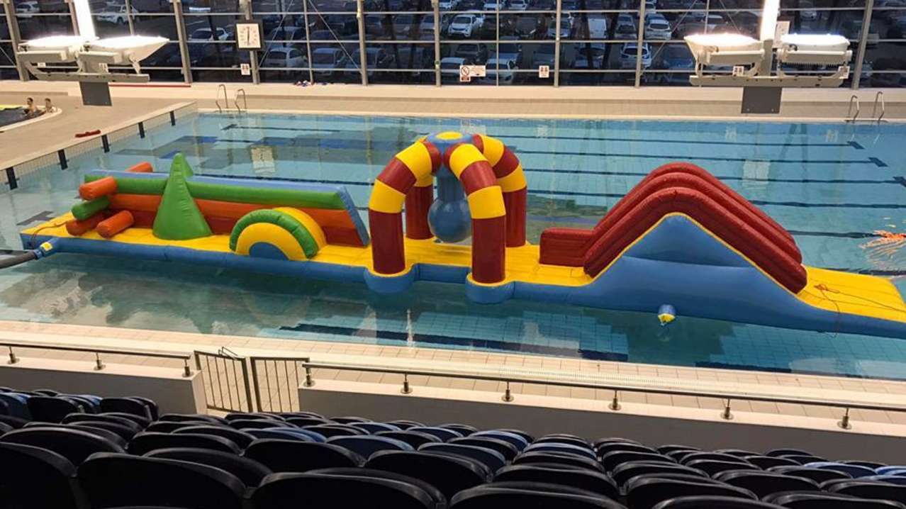 Inflatable obstacle course on swimming pool at Braintree Swimming Centre