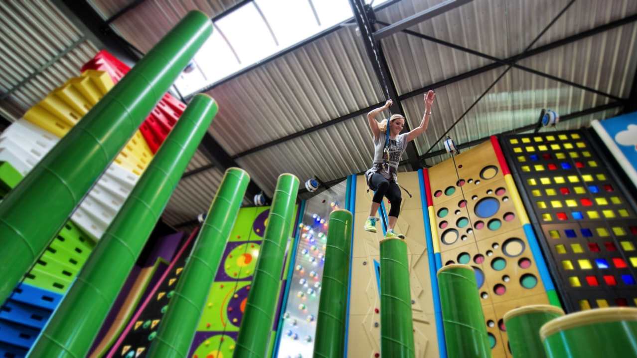 Woman on Leap Of Faith at Clip n Climb Preston Woman on Leap Of Faith at Clip n Climb Preston