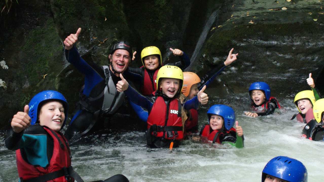 Families in water at The Venture Centre in Maughold Families in water at The Venture Centre in Maughold