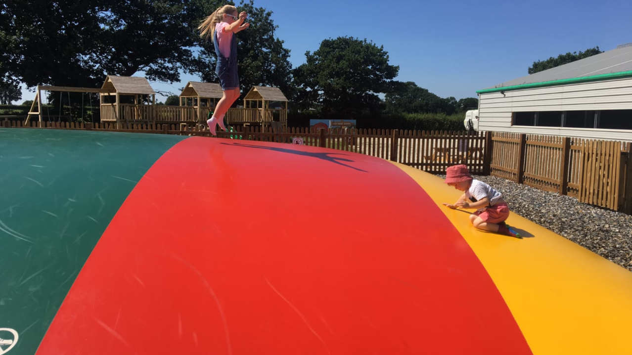Kids on bouncy pillow at Attwell Farm Park in Redditch