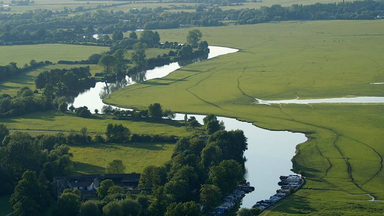 Aerial view of River Thames at Oxford River Cruises