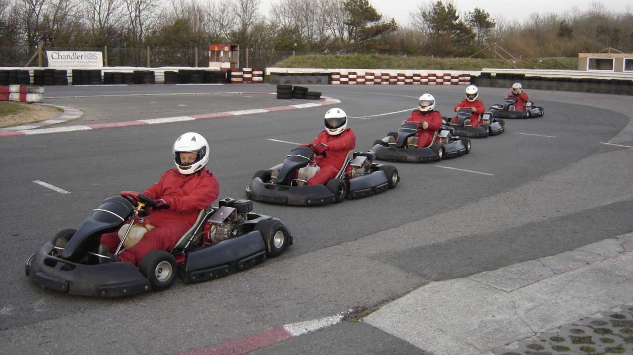 People racing at South Wales Karting Centre in Bridgend