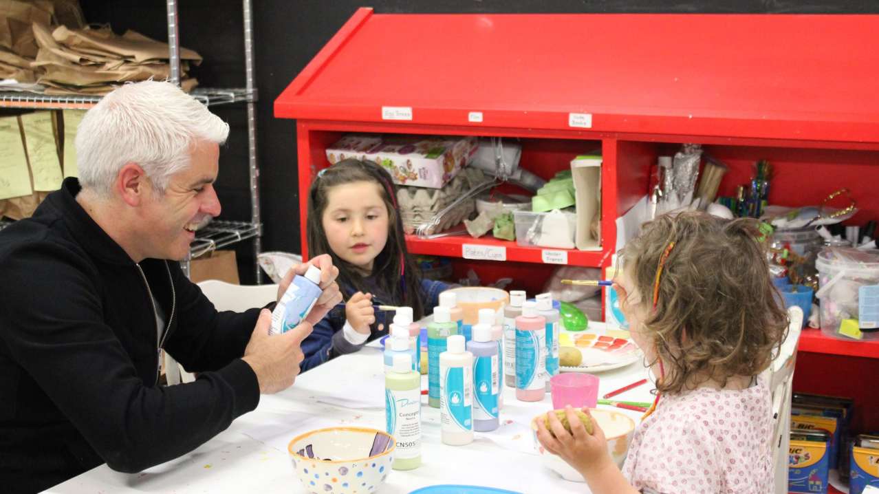 Kids painting pots at Giddy Studios in Dublin