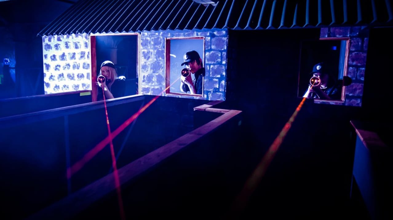 Kids playing laser tag at Laser Fusion in Bristol