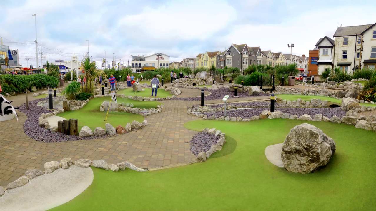Families on golf course at Blackpool Adventure Golf Families on golf course at Blackpool Adventure Golf