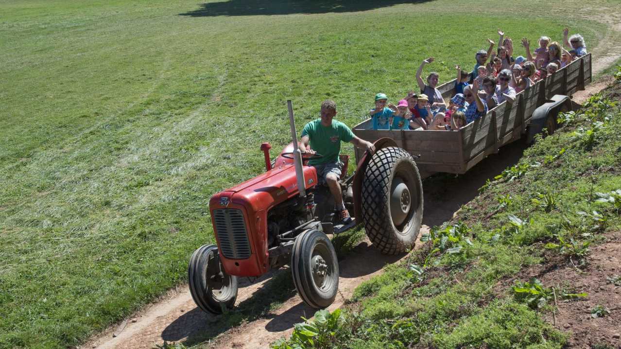 Families on tractor ride at Newbridge Farm Park in Ledbury