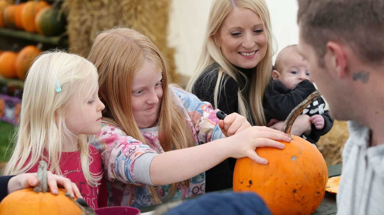 Kids carving pumpkins Kids carving pumpkins