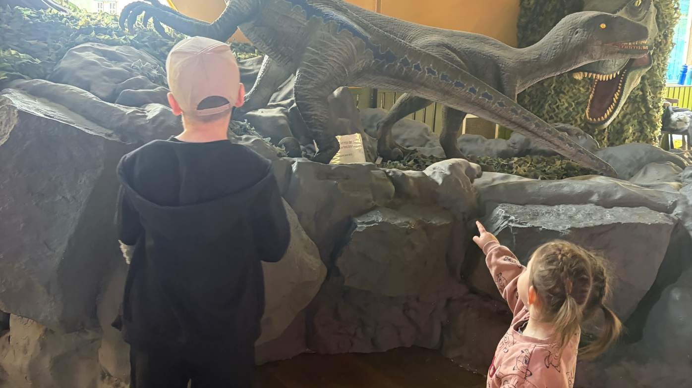 There are some dinosaurs as you first enter