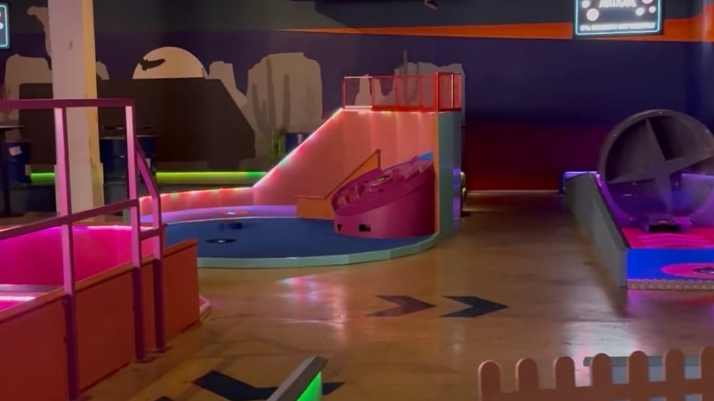 Two floors of mini golf obstacles