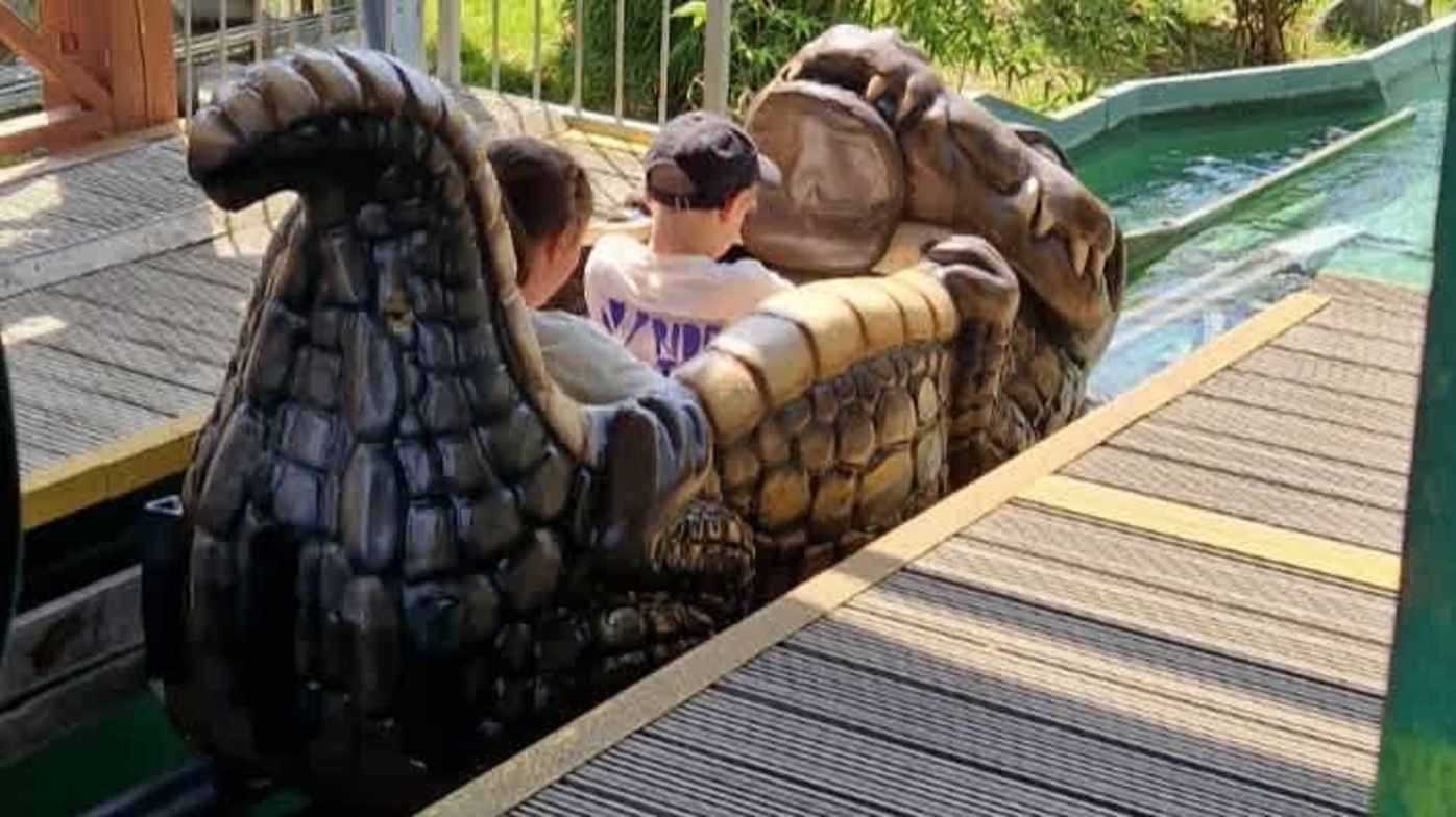 Big kids on log flume together Big kids on log flume together