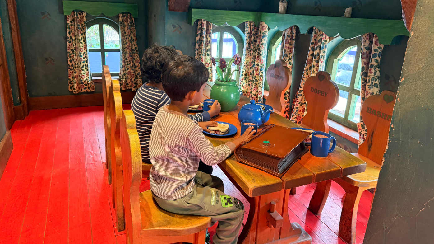 Inside one of the fairytale cottages in Storybook Village - the kids loved exploring inside! Inside one of the fairytale cottages in Storybook Village - the kids loved exploring inside!