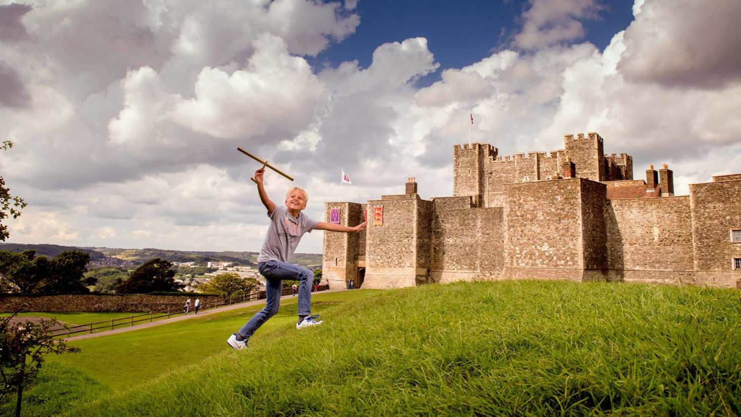 Person playing outside Dover Castle