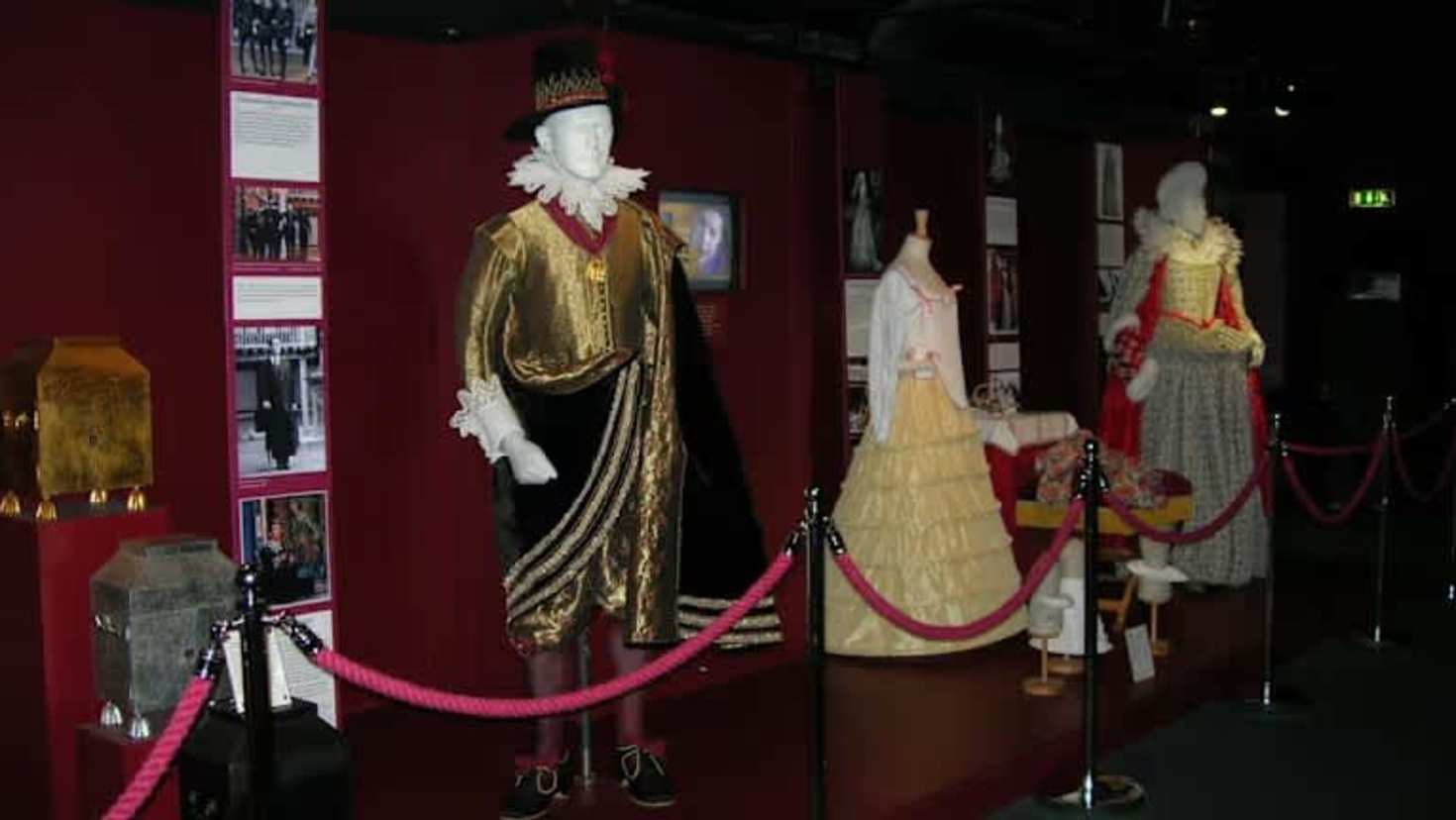 Costumes and props on display in the Shakespeare’s Globe exhibition for visitors to explore