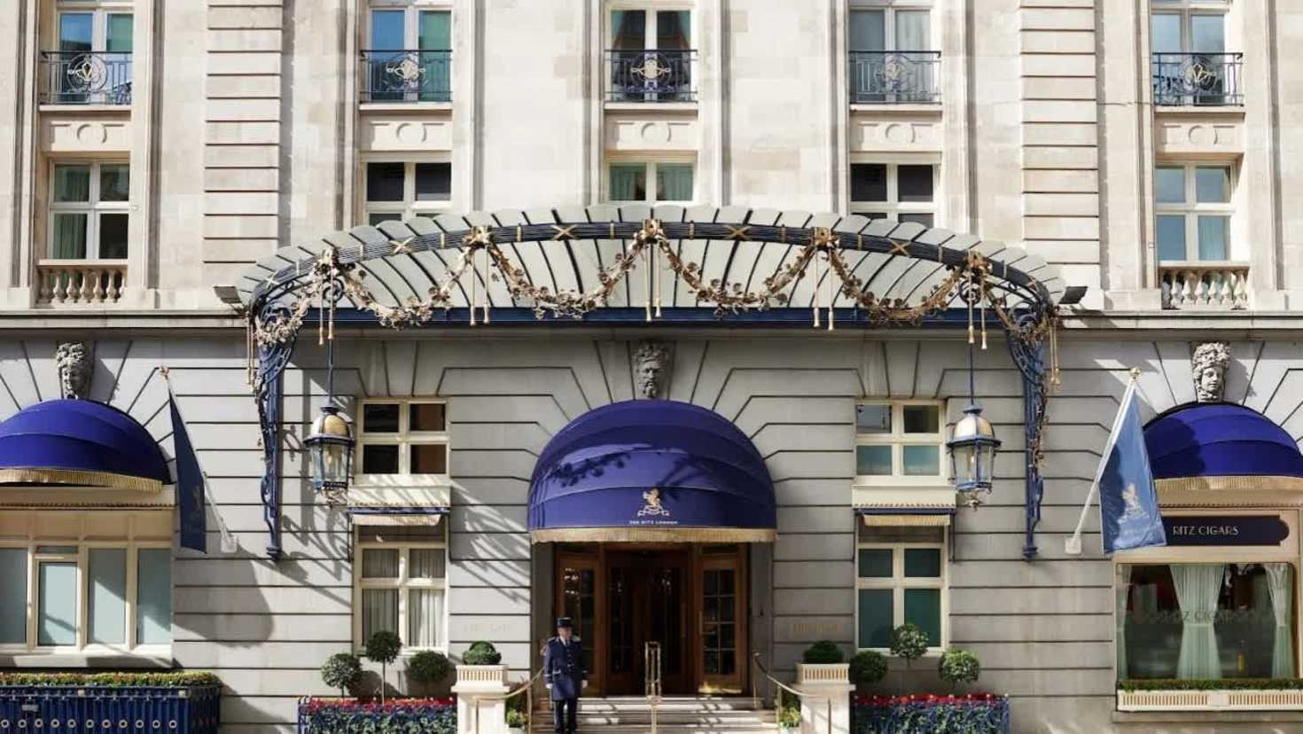 The Ritz hotel entrance on Piccadilly in central London The Ritz hotel entrance on Piccadilly in central London